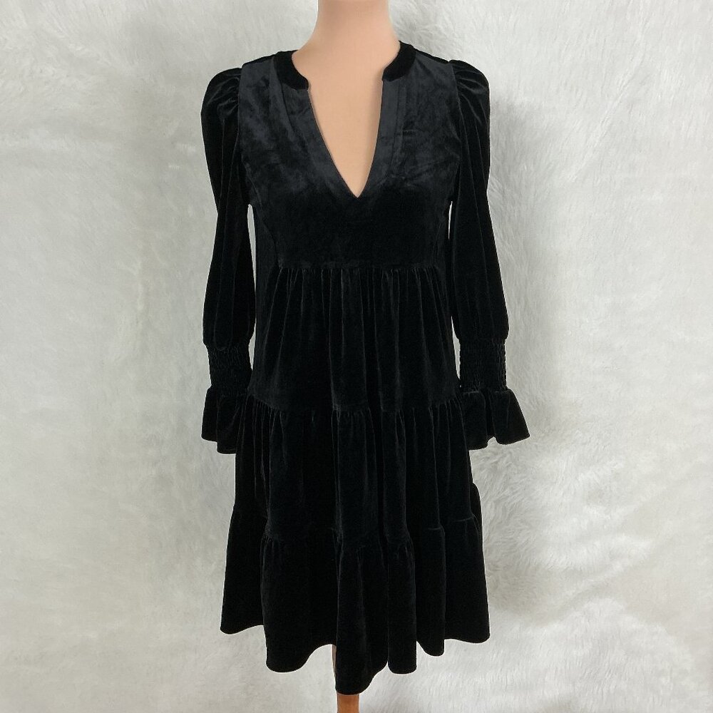 Tuckernuck Pomander Place Black Velvet Tiered Mini Kenzo Dress S